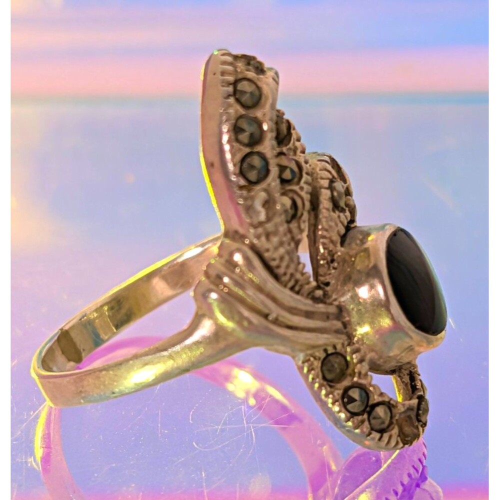 Vintage 1990s 925 Silver Black Onyx Ring Size 6 Celestial 4g